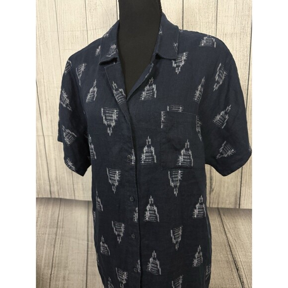 Garnet Hill Women's XL Navy Blue Linen Button-Front Midi Dress Beach Coastal - Picture 5 of 11